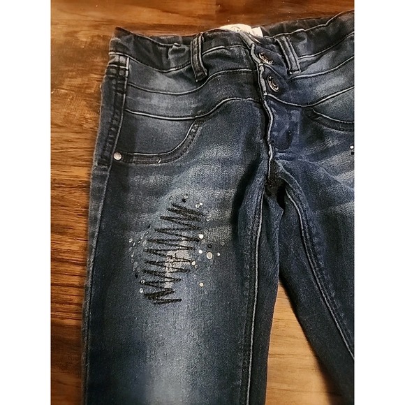 Jordache Girls Jeans Size 6 Blue Stylish Embroidery Low Rise Distressed Skinny - Picture 2 of 7